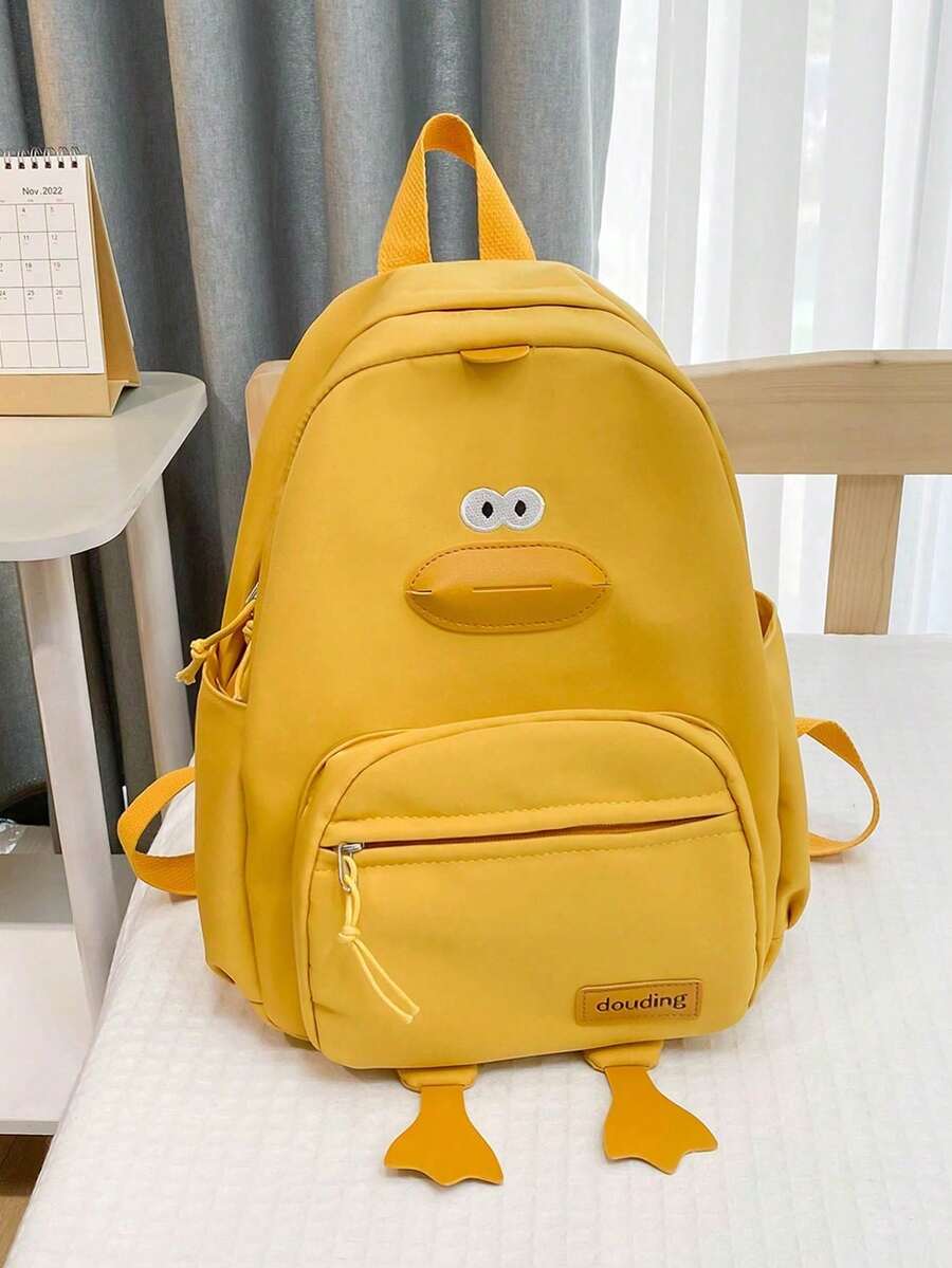 1pc Duck Nylon Zipper Closure Cute Backpack For Boys And Girls, Suitable For School And Daily Use - Yellow - View 1