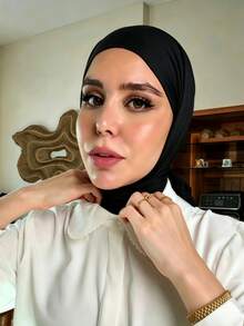 1pc Instant Triangle Hijab One-Piece Tie-Up Triangle Headscarf, Quick Wrap Non-Slip, No Underscarf Needed, No Folding Required, Suitable For Daily Wear, Prayer And Travel - Black - View 4