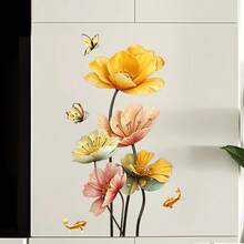 1pc Elegant Watercolor Floral Koi Fish & Butterfly Wall Sticker, Removable Self-Adhesive Waterproof PVC Decal, Suitable For Living Room, Bedroom, Kitchen, Entryway And Other Wall Surfaces - Wall Stickers - View 3