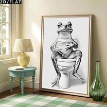 3pcs Cartoon Black & White Vintage Frog Bathroom Canvas Wall Art Decor, Fun Cartoon Frog Animal Realistic Art Print Poster, Suitable For Room, Hallway, Study, Bedroom Wall Decoration, Autumn Decor (Unframed/Framed) - 111 - View 5