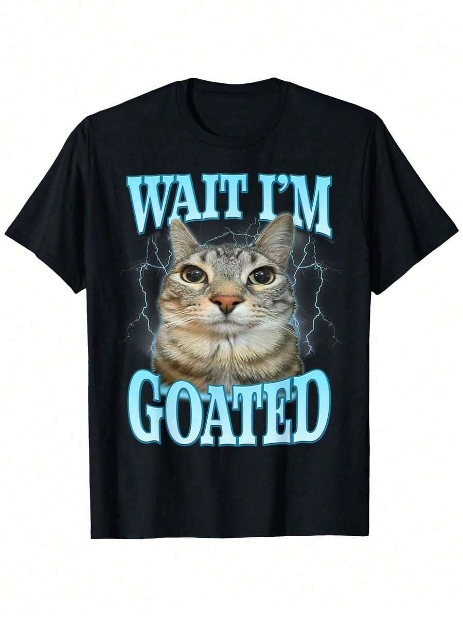 Camiseta divertida con meme de gato tonto esperando a mí, estilo humorístico, camisetas para adolescentes. - Negro - Ver 1