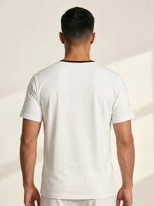 Driftmere 2 Peças Camiseta de Manga Curta Masculina, Camiseta Básica de Cor Contrastante, Estilo de Rua Casual com Listras e Retalhos, Lavável em Máquina, Adequada para Uso Diário, Transporte, Passeios de Lazer - Multicolorido - Visão 2
