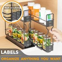 2-Pack 2-Tier Slide Out Spice Rack Organizer, Heavy Duty Pull Out Cabinet Organizer, Adjustable Powder Coated Metal Pantry Storage Shelf With Blank Labels For Kitchen Cabinet, Countertop, Pantry, Space Saving Housewarming Gift - View 5