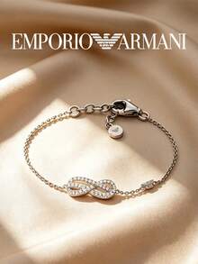 Armani Infinity Symbol Bracelet Full Paved Crystal Infinity Charm Adjustable Extension Chain Eagle Logo Tag Elegant Ladies Wrist Jewelry - Silver - View 7
