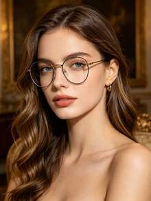 1pc Fashion Retro Metal Round Frame Transparent Glasses - Clear - View 4