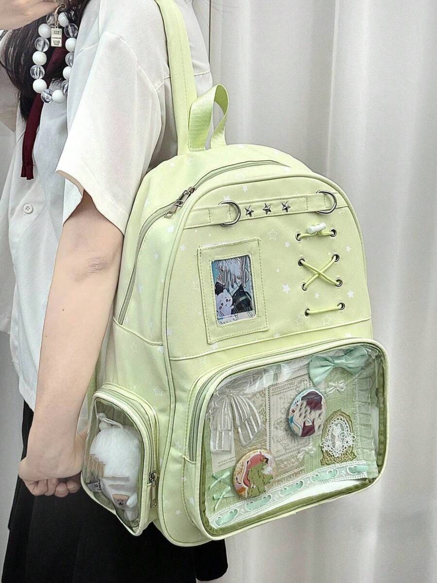 1個日式新時尚休閒大學Y2K星星輕量大容量女用痛包後背包,適合日常購物、通勤、聚會、節日禮物 - 彩色 - 查看 1