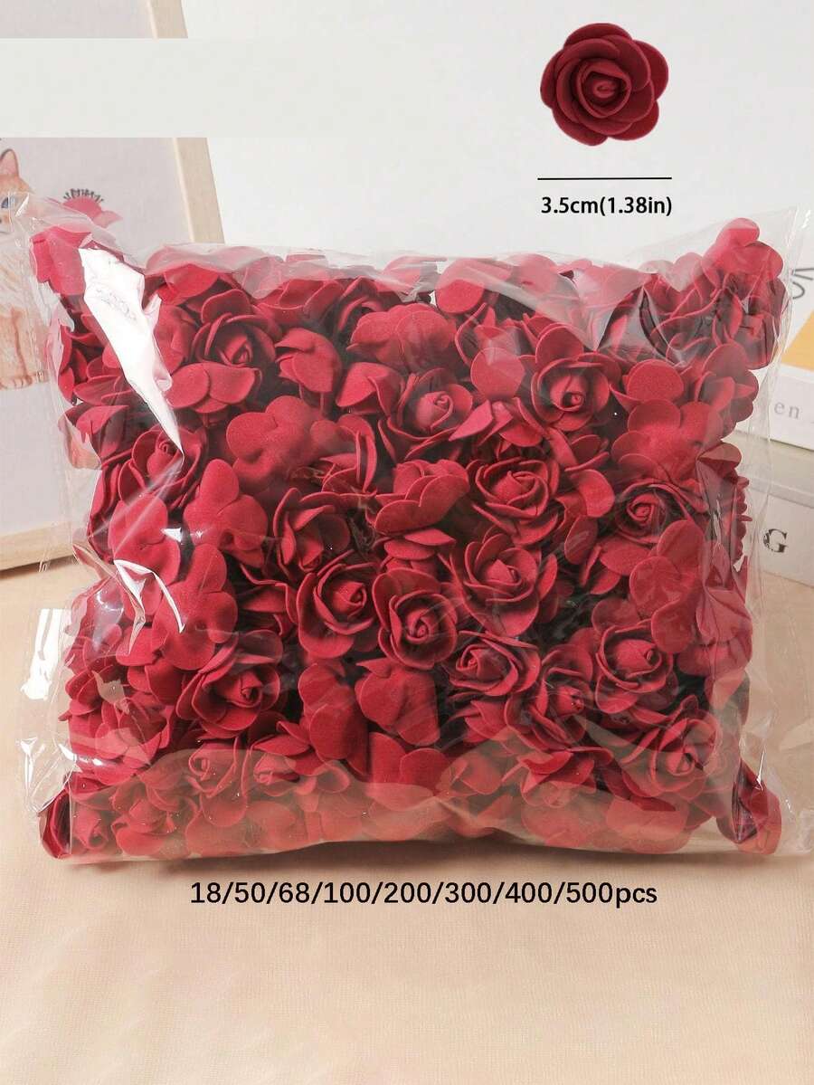 18/50/68/100/200/300/400/500個迷你泡沫玫瑰花頭人造泡沫花大宗裝,適用於DIY手工、婚禮花束、淋浴中心裝飾、花藝布置、派對餐桌、家居裝飾、花園裝飾 - 酒紅色 - 查看 1