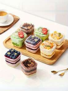 1/10/20/30/50pcs Reusable Cake Cups (With Lids), Square Transparent Mousse Cups Candy Boxes, Dessert And Fruit Pudding Jelly Ice Cream Baking Containers, Suitable For Birthday Wedding Holiday Party, Party Supplies, Event Catering, Square Containers, Modern Tableware, Lightweight Cups, Cake Containers - Multicolor - View 5