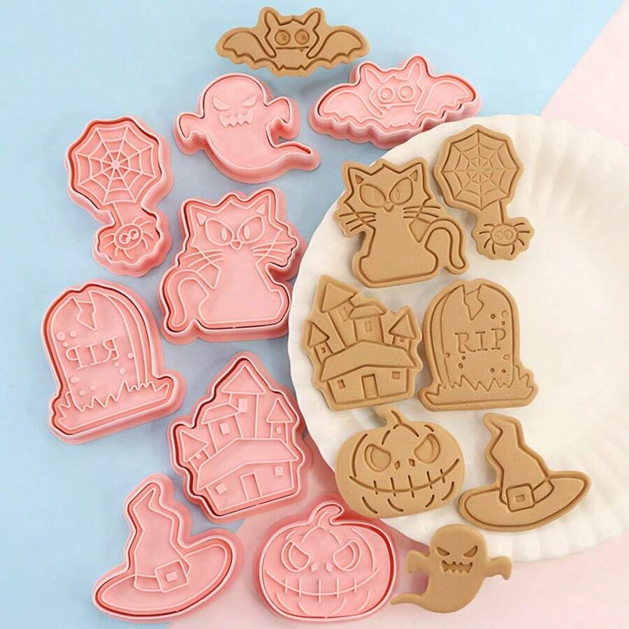 6/8/10 Pcs Halloween Cookie Cutters - Pumpkin, Ghosts, Gothic Skull Shaped Cookie Molds For Mexican Day Of The Dead, Day Of The Dead, Halloween Party Decoration