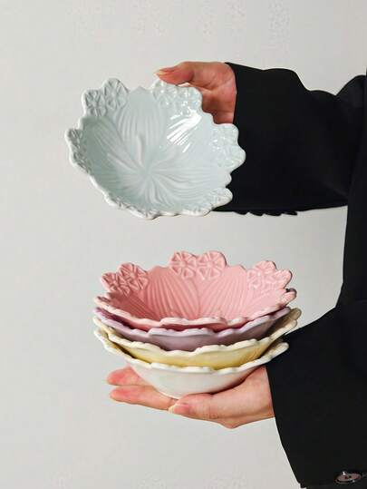 Cabin Kangaroo 1 pièce/2pcs/4pcs Petits bols en céramique à motif floral pastel gaufré, coupelles à sauce en forme de fleur festonnée, bols à condiments en porcelaine multicolore pour collation, dessert, plateau à bijoux et bibelots, vaisselle de cuisine micro-ondable, cadeau