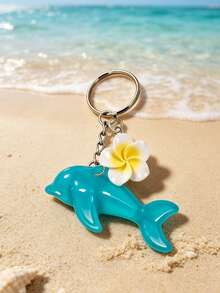 Blue Dolphin Keychain With Cute Small Flower, Perfect For Backpack Accessories, Phone Charms, Car And Home Decor, Birthday, Holiday And Party Gifts, Suitable For Fashionable Car Keys, Men And Women Packaging Decorations And Home Accessories, Ideal Vacation Accessory, Can Be Used For Travel, Work, School, Dorm, Wedding Bride Gift, Mother's Gift, Birthday Gift, Holiday Souvenir, Back To School Gift, Graduation Gift - Multicolor - View 7