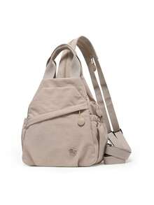 Women's Convertible Backpack, Solid Color Soft Nylon Material, Top Handle, Adjustable Shoulder Straps, Drawstring Design, Side Pockets, Embossed Logo, Large Capacity, Waterproof - Multicolor - View 15
