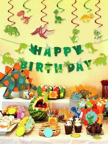 Dinosaur Happy Party Decorations, Dinosaur Happy Birthday Banner, Hanging Decor, Dinosaur Cake Toppers, Suitable For Dinosaur Theme Birthday Party Decoration, Baby Shower - Multicolor - View 8