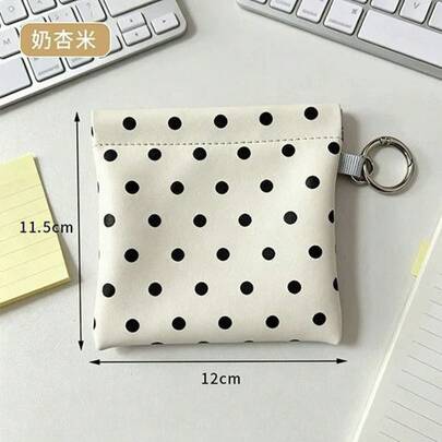Classic Polka Automatic-Up Coin Purse, Leather Polka Keychain Pouch, Portable Lipstick, Earphone, And Coin Storage Bag