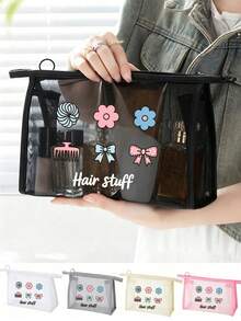 Bolsa de maquillaje de malla con lazo y patrón de peine, bolsa de almacenamiento con protección solar de verano, bolsa de maquillaje multifuncional, bolsa de almacenamiento portátil, bolsa de cosméticos, bolsa de cuidado de la piel, esencial de viaje, suministros de dormitorio, almacenamiento de baño, almacenamiento de joyas, bolsa de almacenamiento de aceite de labios y cosméticos, bolsa de suministros escolares, bolsa de maquillaje esencial para vacaciones, almacenamiento de cosméticos, perfecto para natación, playa, buceo y vacaciones de verano, regreso a la escuela de estudiantes, regalo para amigos y maestros - Multicolor - Ver 2