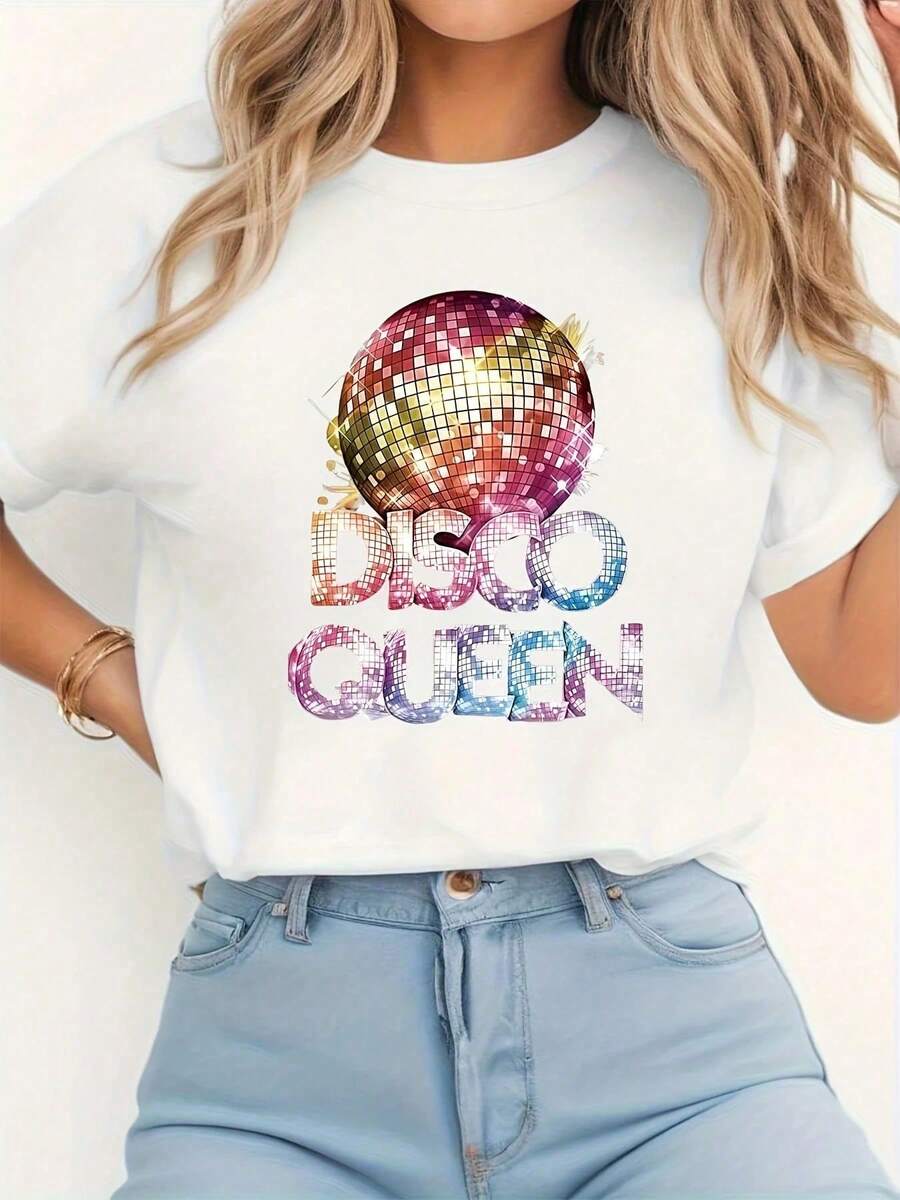 Tops de Verano para Mujer, Camiseta con Gráficos de Reina de la Discoteca de los 70, Ropa para Hombre, Ropa para Niñas, Ropa para Niños, Conjunto Familiar a Juego - Blanco - Ver 1