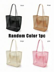 Breathable Mesh Beach Tote Bag For Women Large Hollow Open Weave Swim Pool Shoulder Handbag Lightweight Travel Grocery Market Purse Pink/Brown/Black - 彩色 - 查看 14