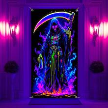 2D Door Banner, 1pc Grim Reaper Door Curtain Street Style Dark Graffiti Fluorescent Banner, No Power Required Polyester Decoration Suitable For Living Room, Party, Photography Studio, Indoor/Outdoor Festival - 9 - View 3