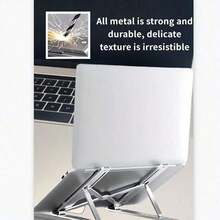 Suport pentru laptop din aliaj de aluminiu, pliabil, reglabil în mai multe poziții, reglabil la înălțime, extensibil, cu disipare termică prin goluri, antiderapant, stabil, portabil, ușor, pliabil, multi-unghi, pliabil portabil, cu ventilație prin goluri, anti-răsturnare, antiderapant din silicon, suport pliabil reglabil pentru laptop de birou, suport portabil universal pentru laptop, potrivit pentru toate laptopurile - Multicolor - Vizualizare 4