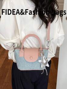 New Fashion Women's Handbag Solid Color Rhinestone Embellished Minimalist PU Dumpling Bag Premium Chic With Star Pendant Crossbody Suitable For Dating Shopping Versatile Exquisite Bag - Pink - View 9