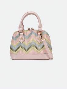 Wavy Shell Bag, Bohemian Style, Color Block Patchwork Versatile Fashion Women's Handbag, Suitable For Vacation, Shopping And Dating - Pink - View 11