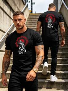 T-shirt col rond classique coupe slim pour hommes, tenue quotidienne polyvalente - Noir - Voir 6