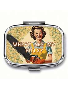 1pc Vintage Metal Pill Box, Designed As "Where Are My Pills" - 2 Compartment Portable Pill Box, Food Mini Storage Box, Suitable For Pocket, Wallet And Travel, Unique Home And Travel Use Gift, Wallet Pill Box, Fun Design, Construction - Multicolor - View 5