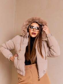 Women's Short Puffer Jacket 2026 - Beige oscuro - Ver 4