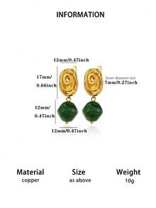 1 Pair Fashion Green Natural Stone Shell Earrings For Women Cubic Zirconia Hoop Earrings Hip Hop Party Jewelry Gifts - Multicolor 1 - View 6