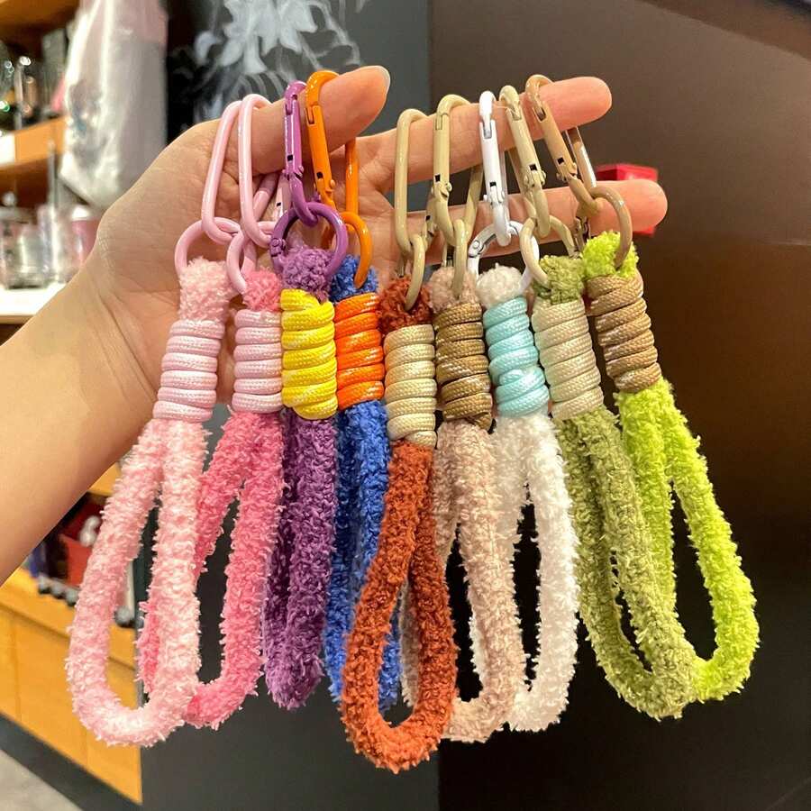 2pcs Plush Woven Lanyard Keyring, Colorful Fresh Phone Strap, Bag Key Pendant, Practical Phone Chain, Bag Decoration Lanyard Keychain - Multicolor - View 1