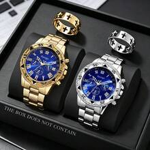 Bộ 2 đồng hồ nam công sở dáng tròn, đồng hồ thạch anh đa chức năng, quà tặng cho ngày Valentine, năm mới, sinh nhật, Giáng sinh, bạn bè và gia đình. - Nhiều màu - Xem 10