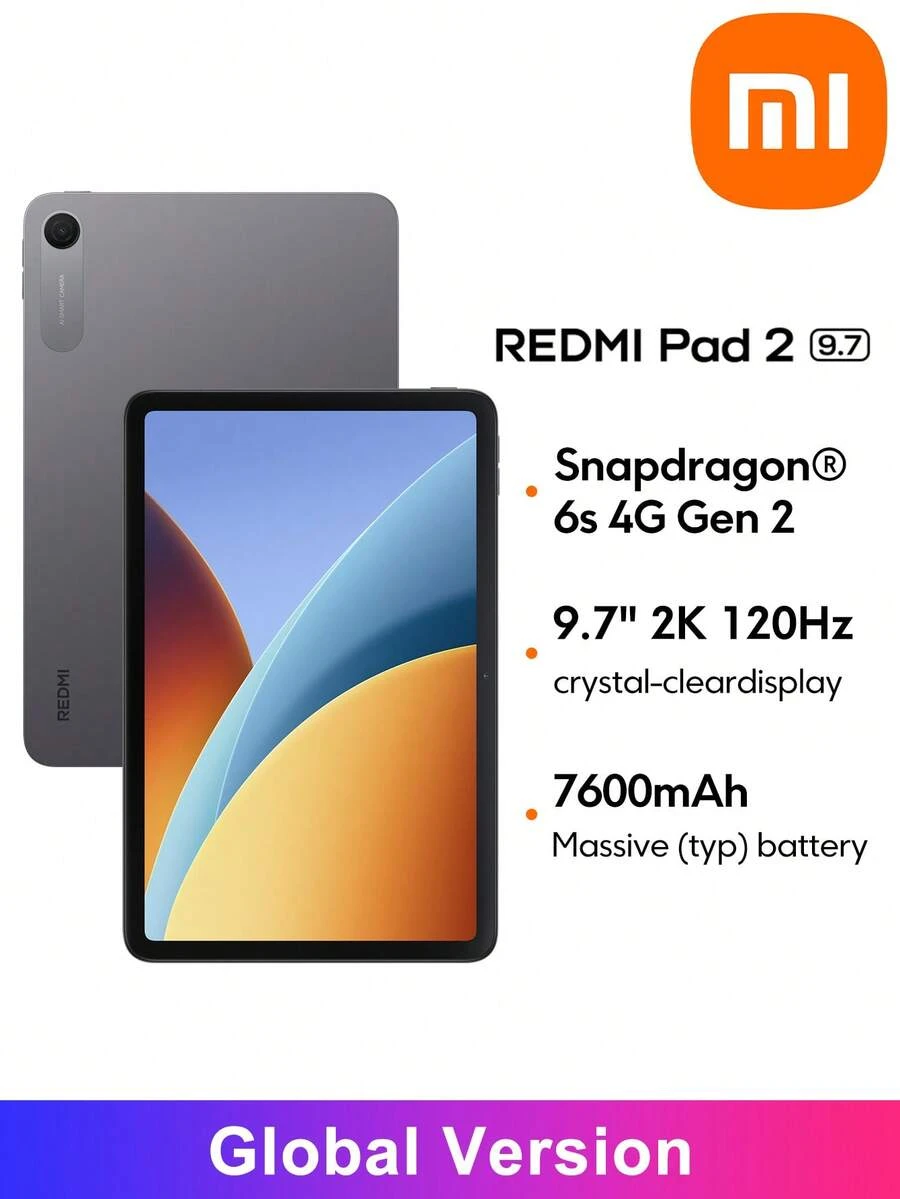 REDMI Pad 2 9.7 全球版 9.7 吋 2K 120Hz 極清螢幕 Snapdragon® 6s 4G Gen 2 行動平台 8MP 後置相機 5MP 前置相機 7600mAh (Typ) 18W 快充 AI 臉部解鎖 沉浸式立體揚聲器 Xiaomi HyperOS 3 - 石墨灰 - 查看 1