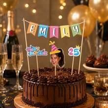 Customizable Cake Topper Decoration, Personalized Party Cake Decor, Elegant Celebration Style, Customizable For Birthday Parties, Anniversaries And Other Occasions, Text Event Decoration Also Customizable - Style B - View 4