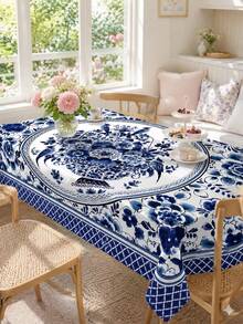 Multiple Sizes Available, Including Polyester Round/Rectangular Tablecloths, Blue And White Floral Pattern, Suitable For Kitchen, Wedding, Outdoor Party, Birthday, Spring, Summer, Autumn, Winter And Home Dining Table Decoration - Multicolor - View 4