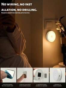 1pc Smart Motion Sensor Light, USB Rechargeable Night Light, Stair Light, Creative LED Bedside Lamp, Bedroom Home Light, Student Dorm Bookshelf Light, Closet Light - White - View 7