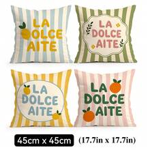 4pcs Colorful Striped Citrus Lemon Text Design Pattern Pillow Covers Without Inserts, Single-Sided Printed Pillow Covers, Suitable For Living Room Bedroom Home Decor, All Seasons Pillow Covers - Multicolor - View 12