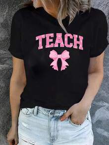 Camiseta ligera de manga cortara mujer, corte relado con patrón de textura suave, ..., tejido suave y transpirable en tono gris sólido - Negro - Ver 2