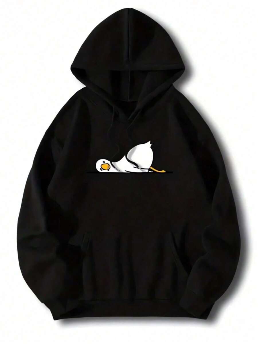 Hombre003 Sudadera Casual Para Hombre in Estampado de Pato Lindo Cómoda Sudadera de Bolsillo Canguro, Manga Larga, Sudadera in Capucha y Cordón para - Negro - Ver 1