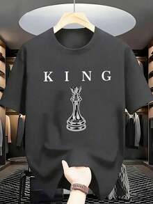 Short-Sleeved T-Shirt With Round Neck And Casual Graphic Print For Children And Teenagers, Summer Top - 深灰色 - 查看 1