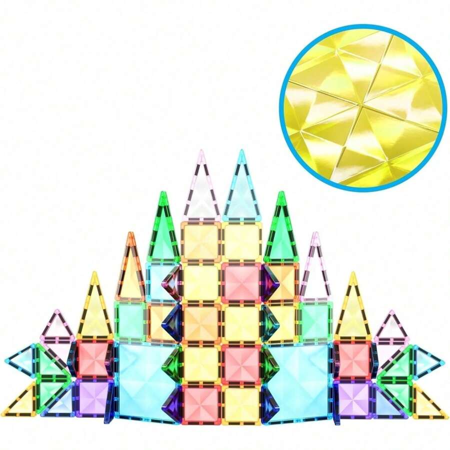PicassoTiles - Magnetic Block Set, Diamond Series, Magnetic Building Blocks, STEM Learning, For Children Ages 3 And Up, PTM100 - 60 Pieces - View 1