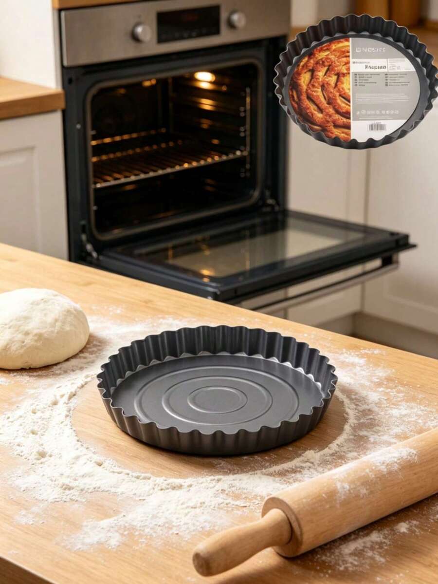 一個PIZZA盤披薩不沾塗層烤盤模 蛋糕圓形波紋盤披薩模具 - 太陽花蛋糕模[深灰色] - 查看 1