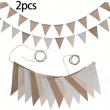 Bandeira de Triângulo de Linho Pré-Montada, Bandeiras Coloridas de Juta Degradê, 12 Peças/1 Corda de Bandeira de Linho, Para Aniversário, Festa, Casamento, Camping, Feriado, Decoração de Festa com Tema Boêmio, Reutilizável, Decoração de Festa Estilo Campestre - A - Visão 12