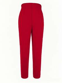 Pantalones de trabajo ajustados de unicolor casual que estilizan la cintura, cortos, color negro para primavera - Rojo - Ver 5