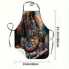 One Vintage Oil Painting Art Accessory Printed Apron, A Colorful Patterned Polyester Kitchen Apron With A Palette Design, Suitable For Cooking, Painting, Parties, Festivals And Daily Use, Applicable In All Four Seasons. - Multicolor - View 6