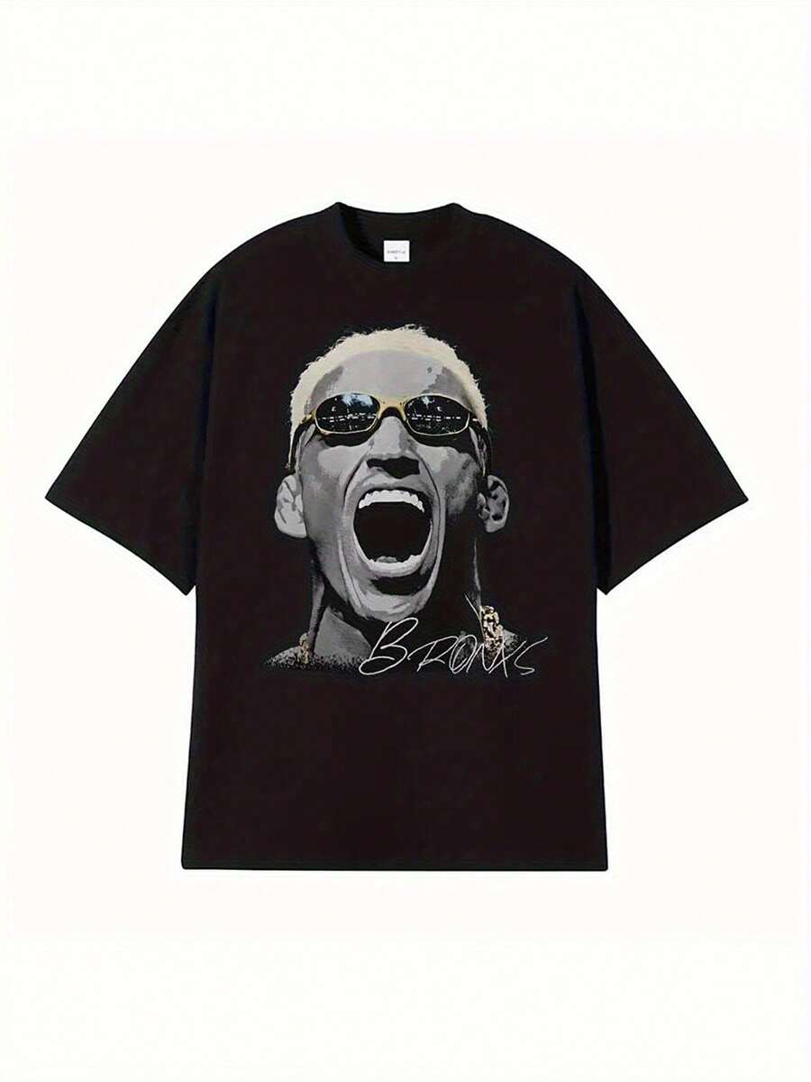 Oliveira T-Shirt Grafica Vintage - Maglietta Pesante 200Gsm con Stampa Raffinata di Ritratto, Maglietta Oversize Unisex Streetwear per Uomo & Donna, Abbigliamento Nero Casual Quotidiano & Occasioni Speciali, T-shirt Vintage, Abbigliamento per Tutte le Stagioni, Moda Harajuku, Taglia Media S - Negro - Ver 1