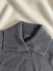 Spring/Summer New Autumn Women's Vacation Wear, Women's Summer Early Autumn Layering , Women's Knit Vest Grey Cross Collar Sleeveless Knit Tank Top Ribbed Loose Comfortable Casual Retro Daily Layering Preppy Style Lapel Elegant Street Commute Autumn Sweater Vest Tank Top Pullover Date Minimalist Solid Color - Grey - View 4