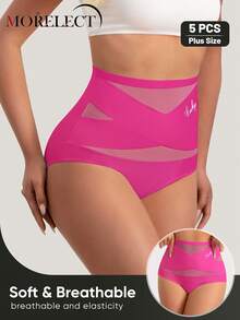 Morelect 5pcs/Pack Women's Plus Size High Waist Triangle Panties, Crisscross Strap Design, Seamless, Elastic, Soft, Breathable - Multicolor - View 4