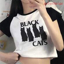 Camiseta Corta Divertida con Estampado de Gato para Mujer, Estilo Ulzzang, Años 2000, Camiseta Gótica para Mujer, Camiseta de los 90 - 6097 - Ver 28