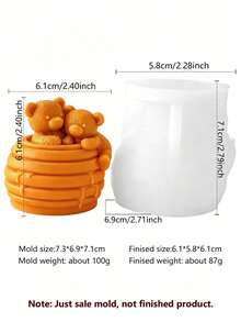 Hugging Bear Honey Jar Silicone Mold, 3D Mother & Baby Bear Designs, 3 Styles: Honeycomb Jar, Hugging Honeycomb, Honeycomb Barrel Bear, Soft Silicone Easy Release & Durable, For DIY Aromatherapy Candles, Handmade Soaps, Plaster Ornaments, Cute Rounded Finished Shapes, DIY Gifts & Desktop Decor - Hug Bear & Honey Pot - View 5