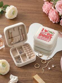 Cherry Bow Pattern PU Leather Portable Travel Jewelry Storage Box For Women, Stores Necklaces And Rings,Gift Ideas,Suitable For Home Storage,Commuting - Cherry & Bow - View 6